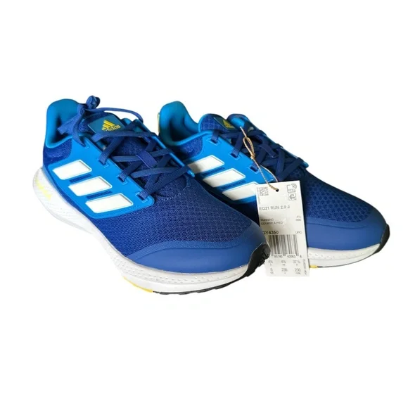 ADIDAS EQ21 RUN 2.0 J /UNISSEX RUNNING SHOES - BLUE/WHITE/YELLOW- SIZE 5Y